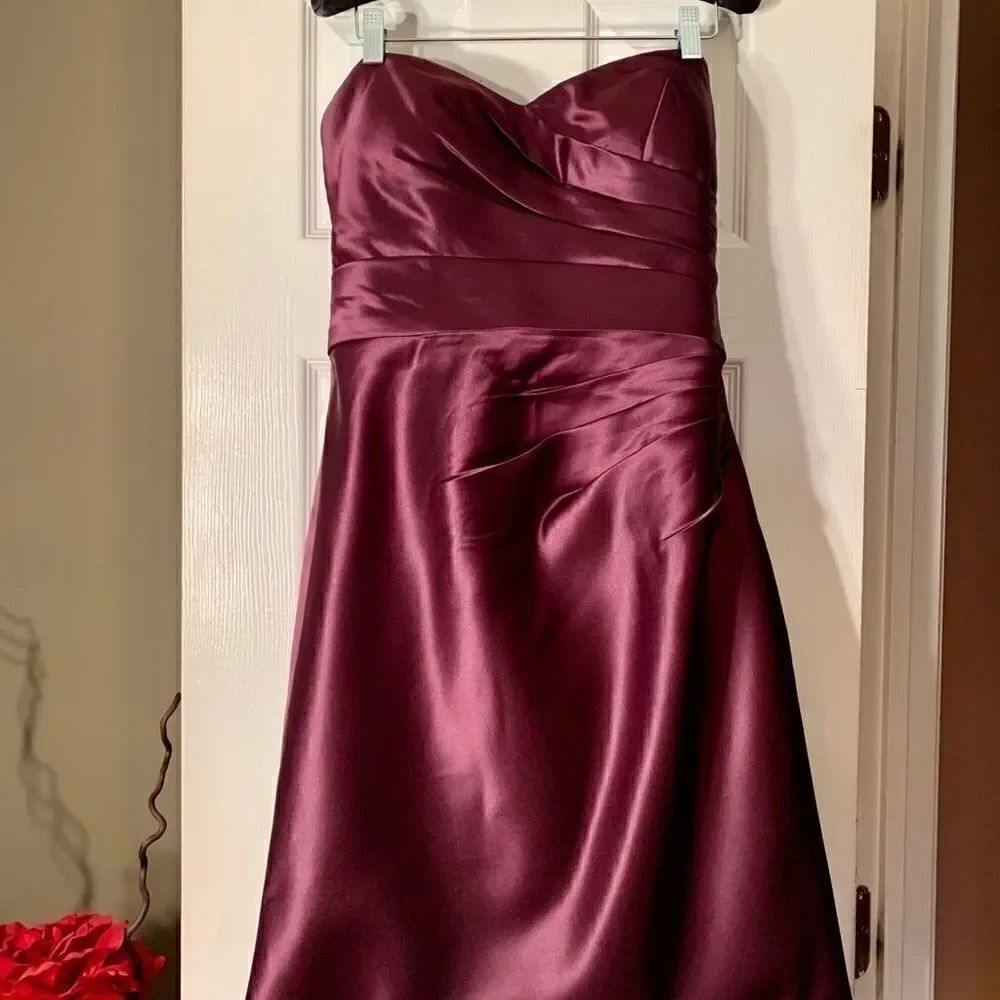 Strapless Eggplant Satin Dress by Bill Levkoff S-8